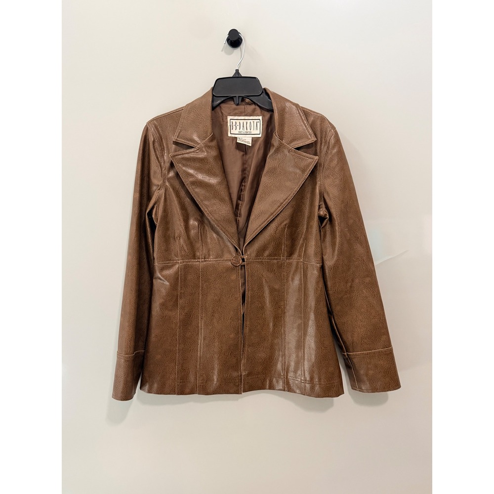 BB Dakota Pret A Porter Brown Faux Leather Blazer Jacket Single Button Size L